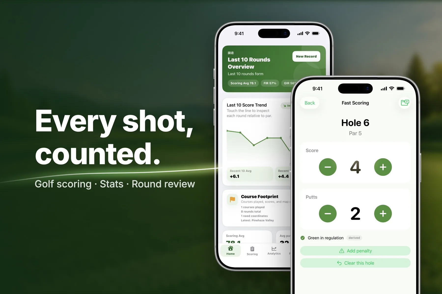 PinTrace on iPhone: last ten rounds overview and fast scoring